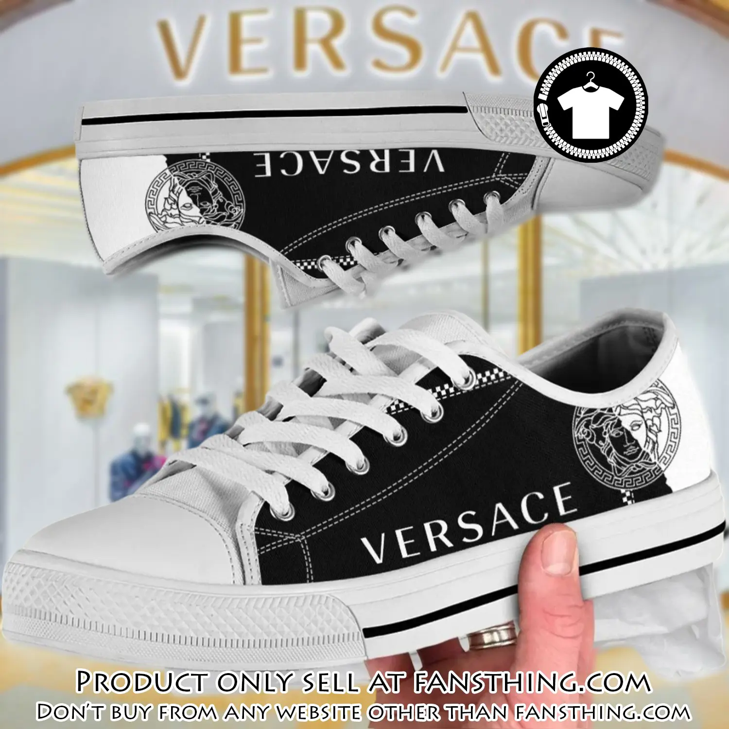 Versace black white medusa low top canvas shoes luxury brand gifts for men women fst5546339